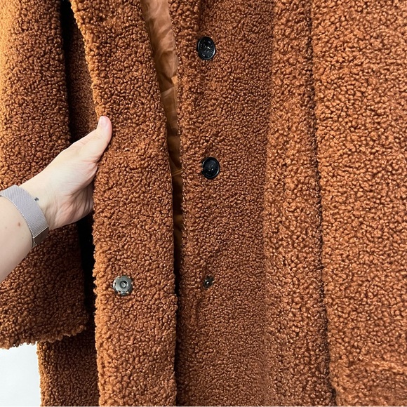 Sam Edelman Shawl Collar Faux Shearling Coat in Cognac Brown Long Teddy XL $240 - Picture 12 of 14